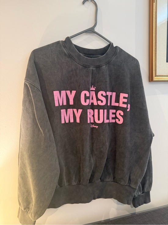 Zara Tops - Zara Charcoal Gray Crewneck Sweatshirt with Pink 'My Castle, My Rules' Graphic